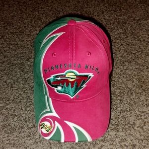 Vtg NHL Minnesota Wild Embroidered Red Green Cream Strapback Hat OS